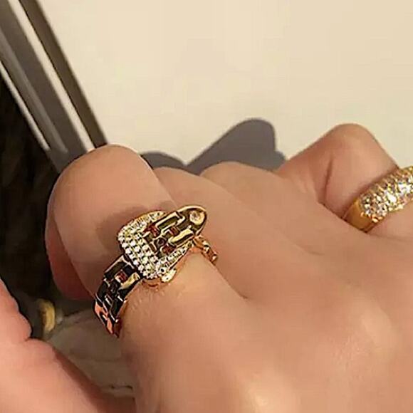 Adjustable Gold Chain Rhinestone Buckle Ring - Picture 8 of 11